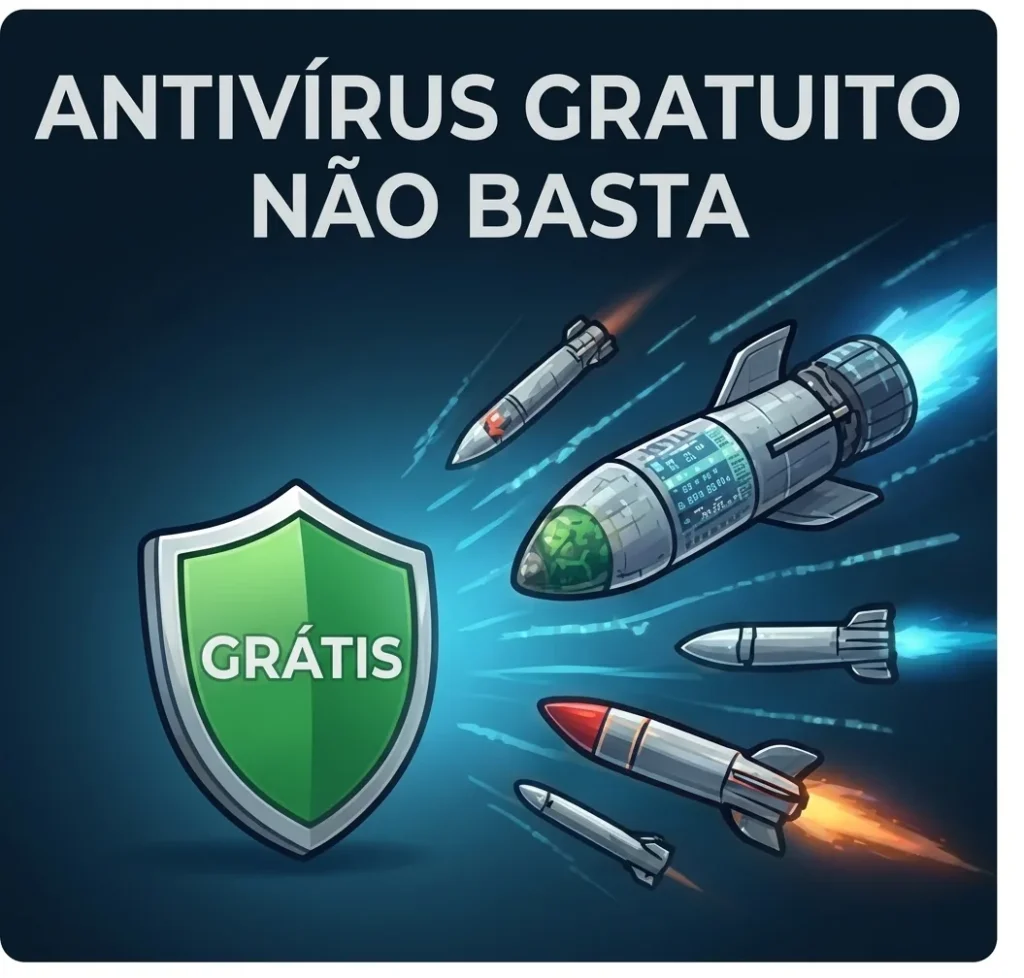 Ilustração de escudo de antivírus gratuito insuficiente contra ameaças