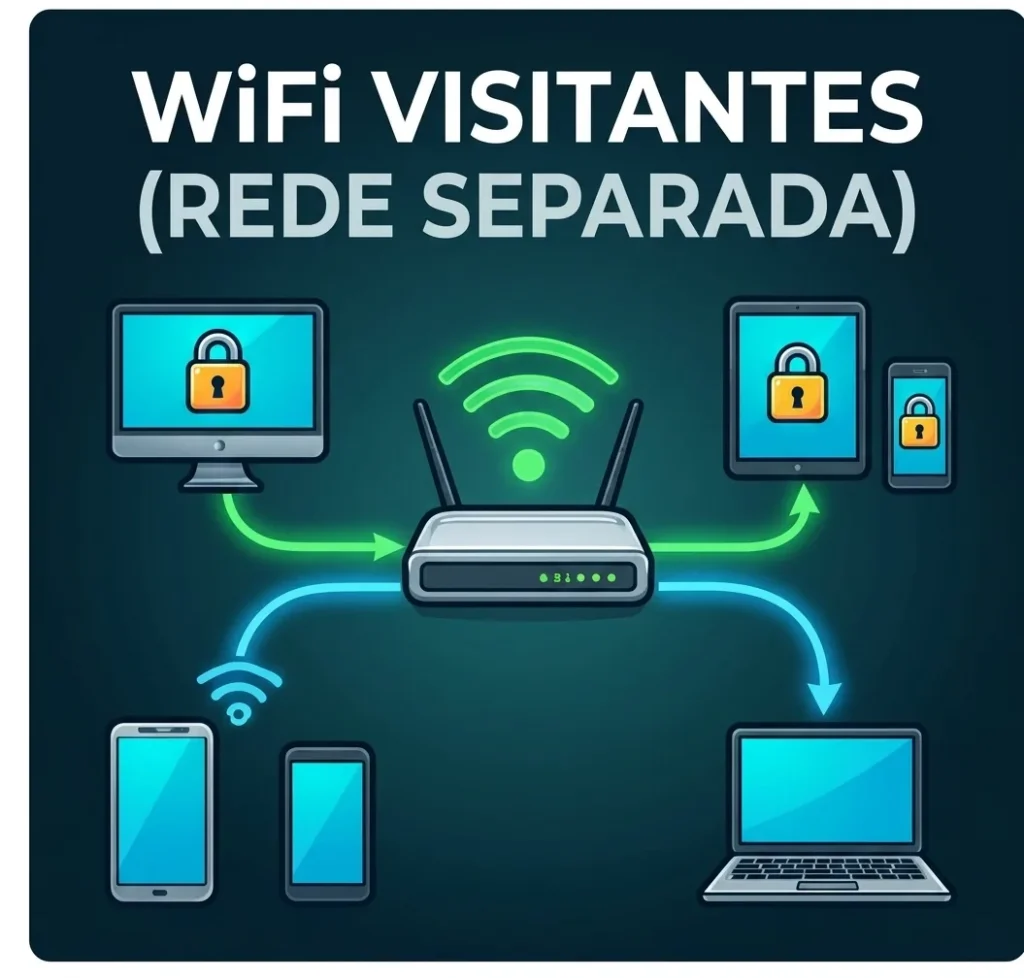 Ilustração de rede Wi-Fi de visitantes separada da rede interna da empresa