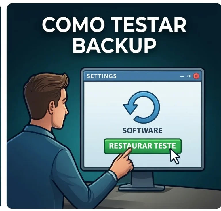 Profissional testando restauração de backup no computador