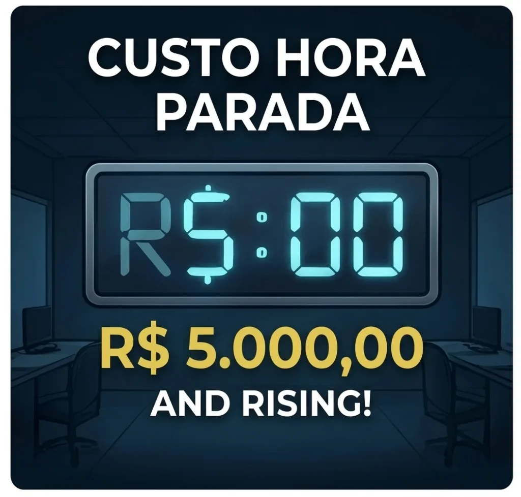Relógio mostrando custo financeiro de uma hora de sistema parado