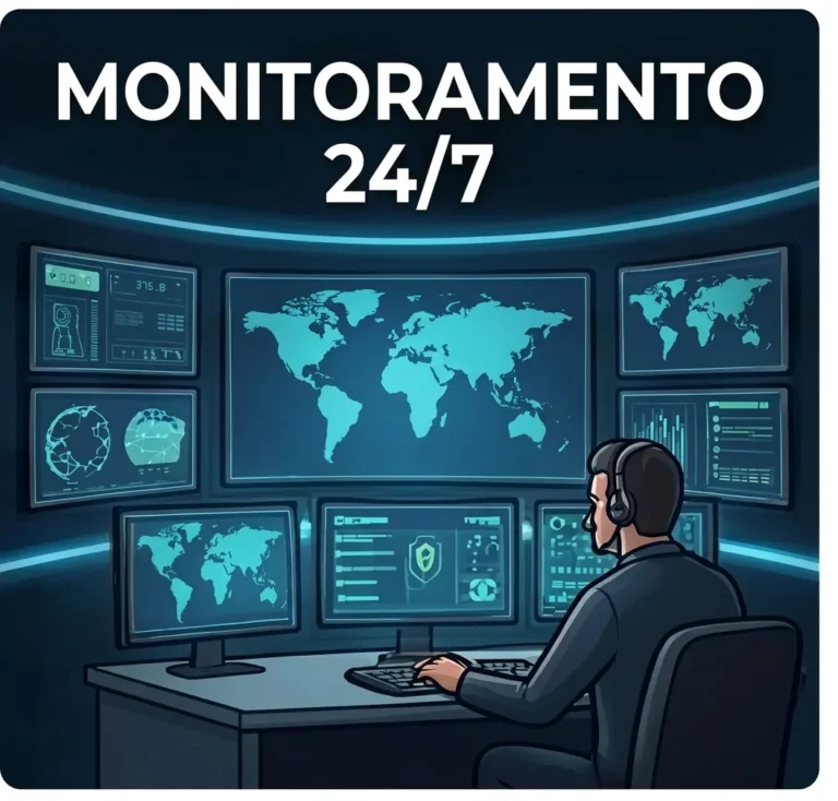 Central de monitoramento de TI 24 horas com múltiplas telas